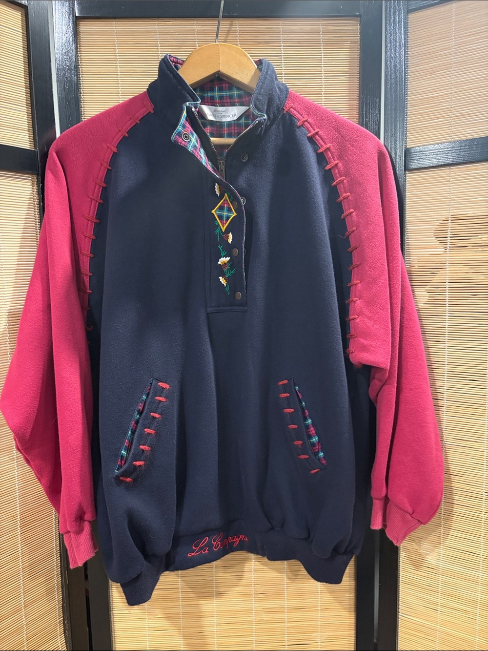 Vintage Navy and Burgundy Pullover Fleece Sweater